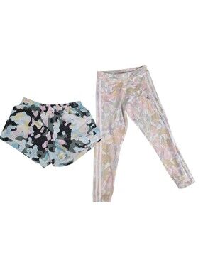 Adidas Girl Two-Piece Pastel Camo Shorts & Legging Pink, Blue, Yellow NWOT Sz L